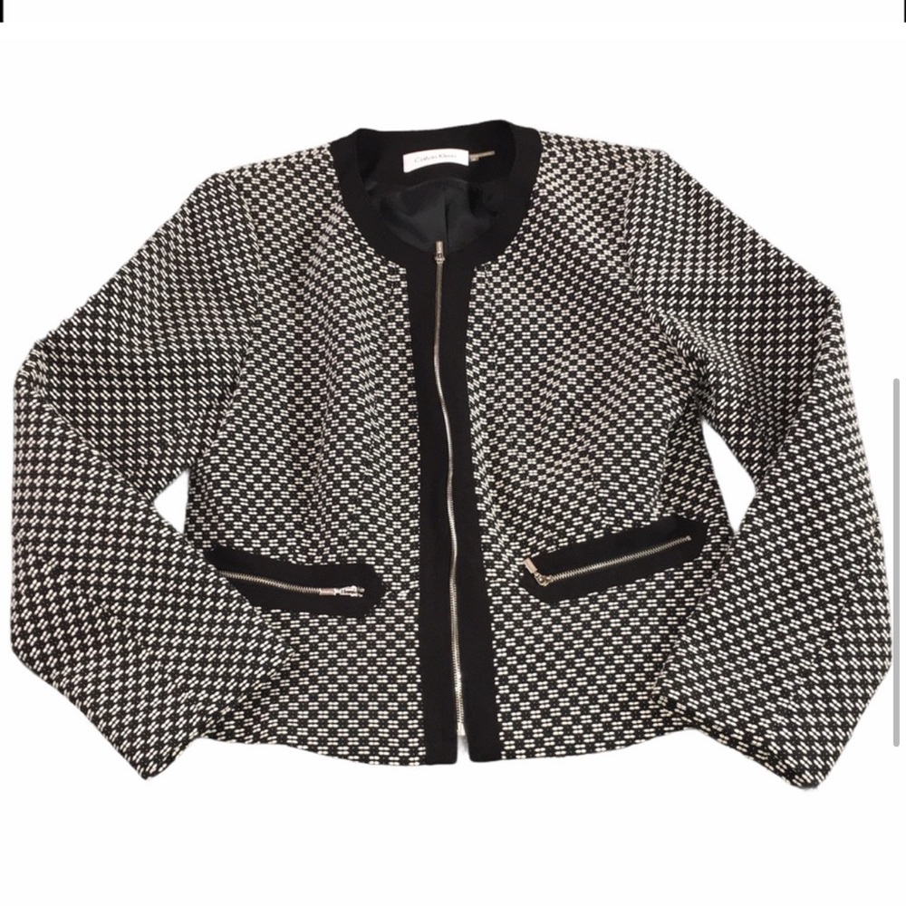 Calvin Klein Career Blazer/Jacket Black & White Silver Hardware Size 12